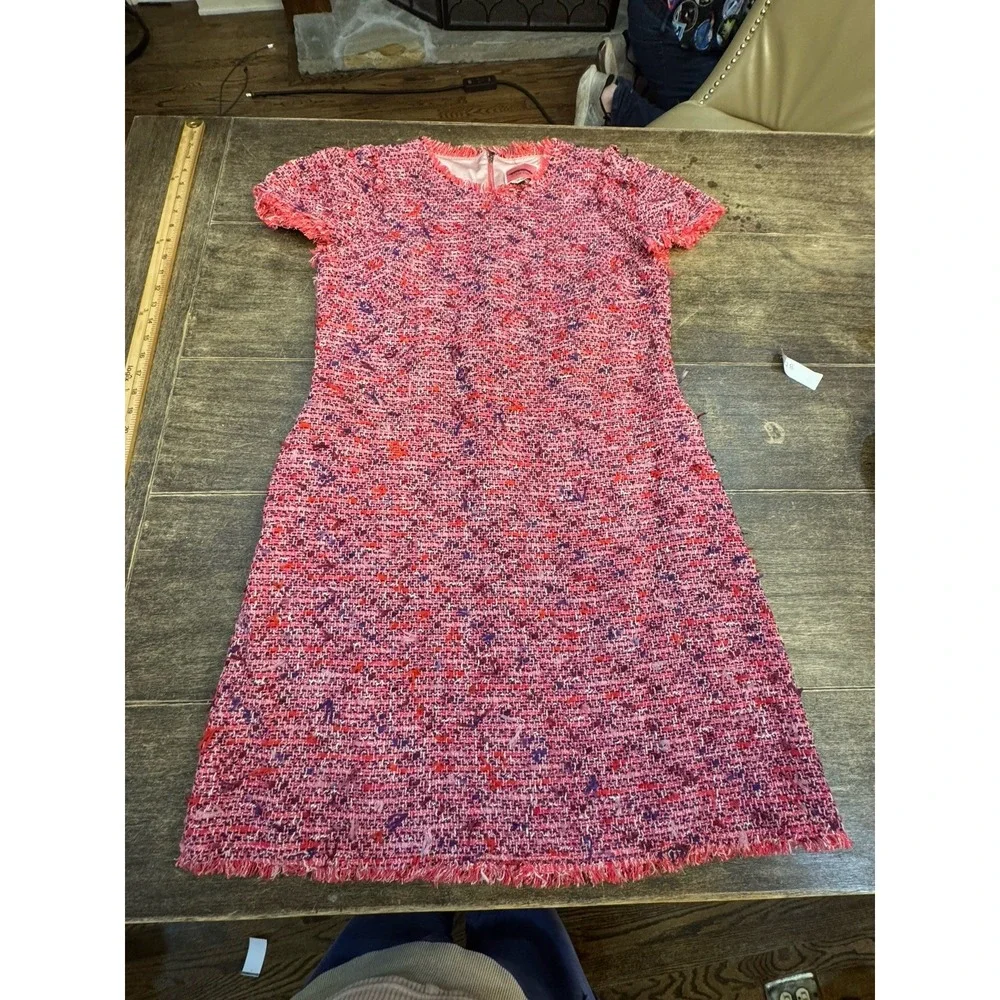 Kate Spade New York Flutter Sleeve Tweed Dress Pink Size 12 Jackie O Preppy‎